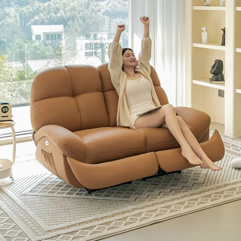 Electric double sofa, small apartment living room bedroom light luxury simple leather art zero wall massage reclining sofa