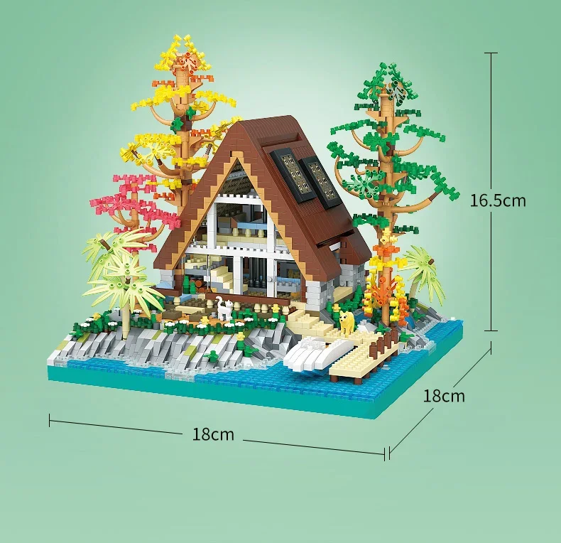 Cabin Model Building Blocks บ้านไม้ Lake Island อิฐ Street View Modular สถาปัตยกรรมประกอบของเล่นสําหรับเด็กของขวัญวันเกิด