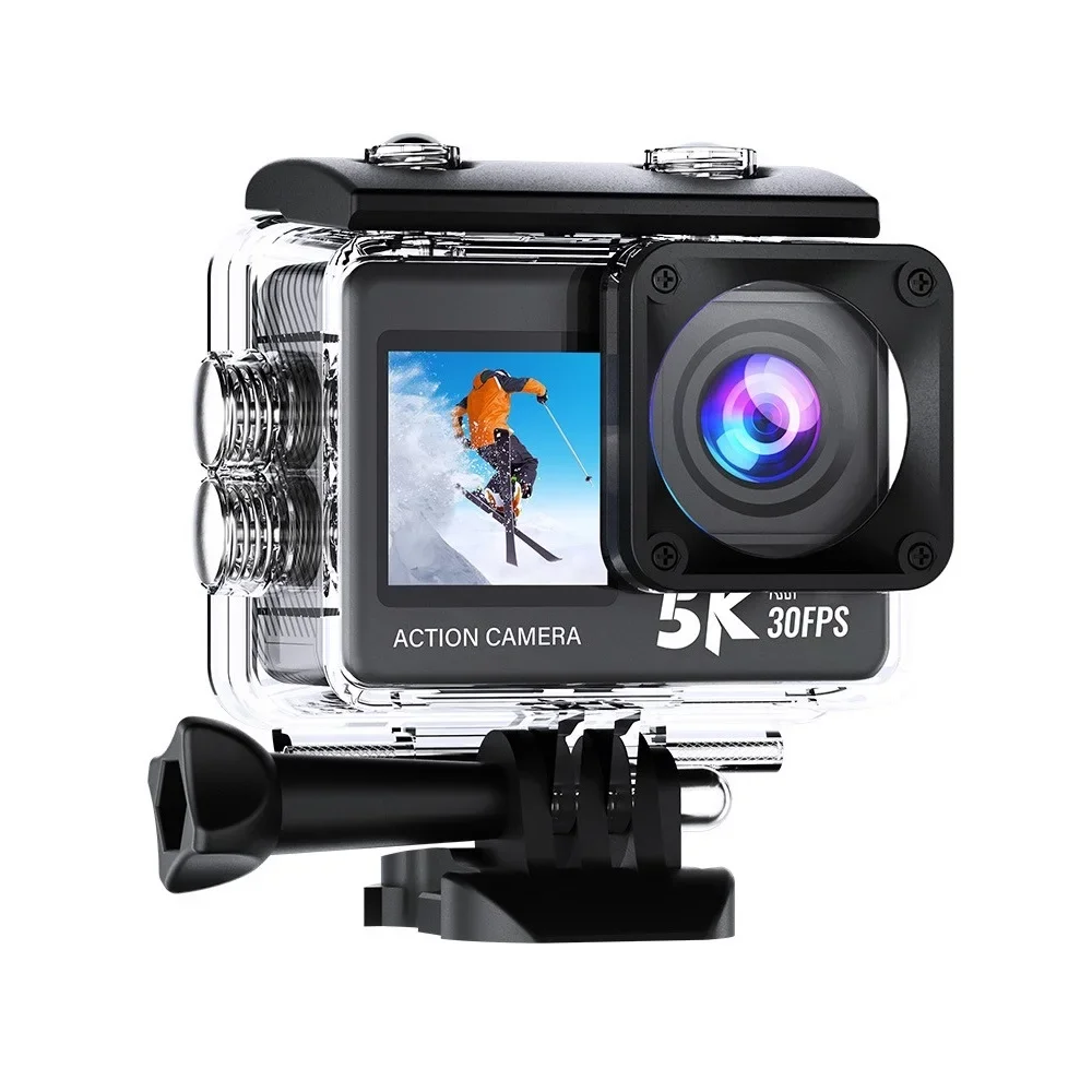 กล้องแอคชั่น 5K 4K60fps จอคู่ EIS ป้องกันการสั่นไหว WiFi 2.0 นิ้ว 170D กันน้ำใต้น้ำ รีโมทคอนโทรล กล้องติดหมวก