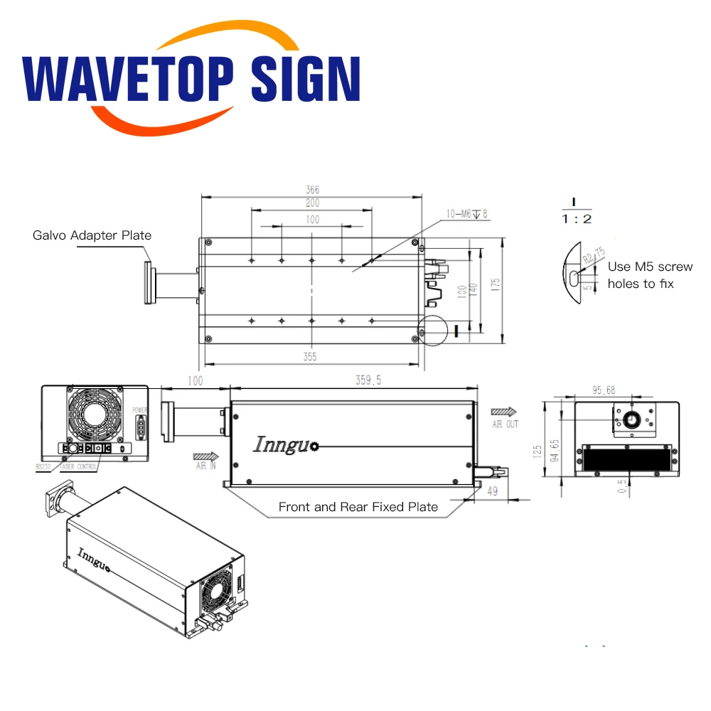 WaveTopSign 355nm Diode Bơm Rắn Laser 5W UV Laser Mô Đun Cho Thủy Tinh/PCB Đánh Dấu 3D Máy In