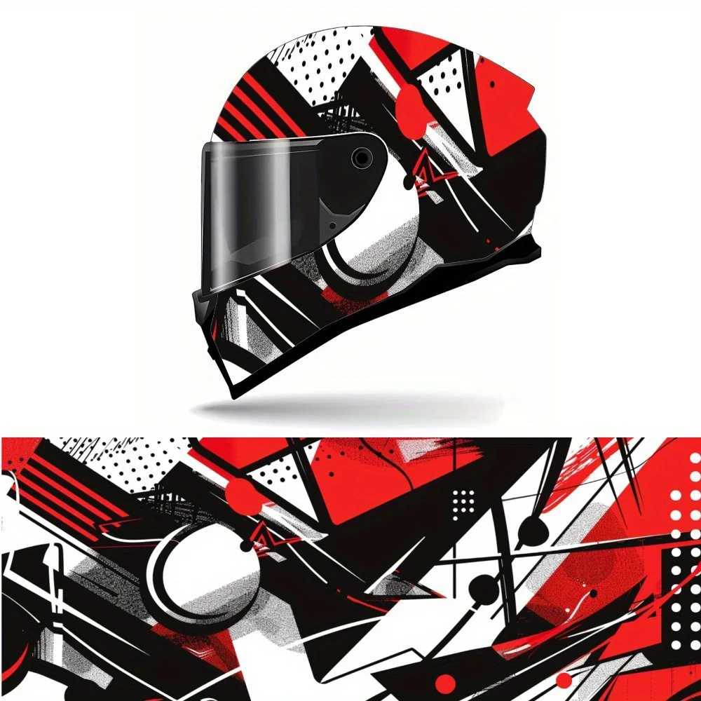 Black White and Red Abstract Geometry Full Face Helmet Vinyl Wrap Sticker, Waterproof Scratch-Resistant Self-Adhesive PVC Decals