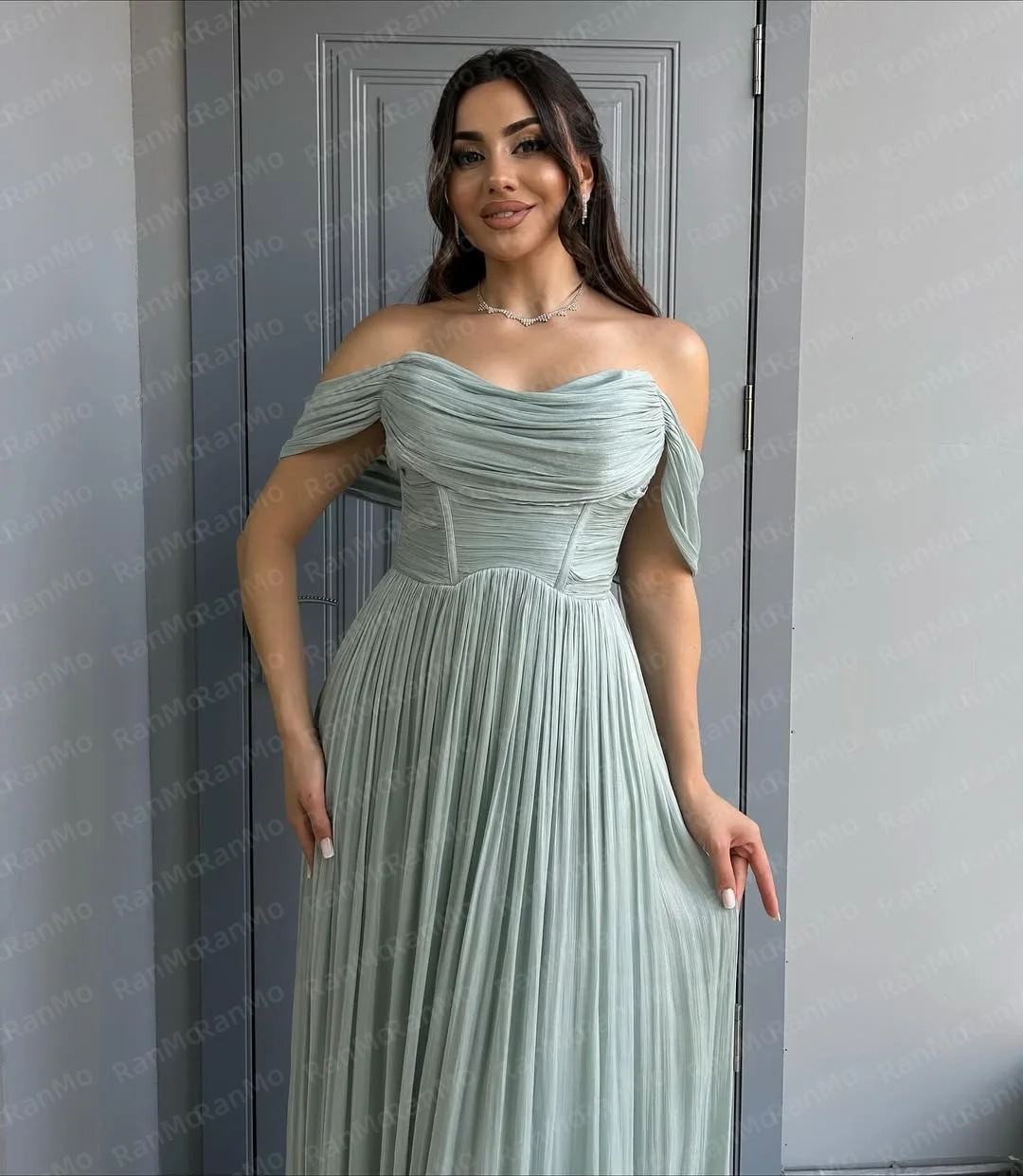 فستان Ranmo أنيق على شكل حرف a للحفلات الراقصة بطول الأرض وطيات على شكل قلب عاري الكتفين بدون أكمام فساتين سهرة أنيقة 2026