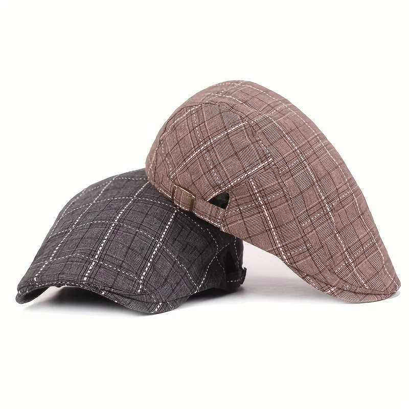 2026 Checkered Plaid Baseball Cap Unisex Beret Hat Western Fashion Middle-Aged Pre-Spring Advance Hat Spring-Autumn Trendy Hat