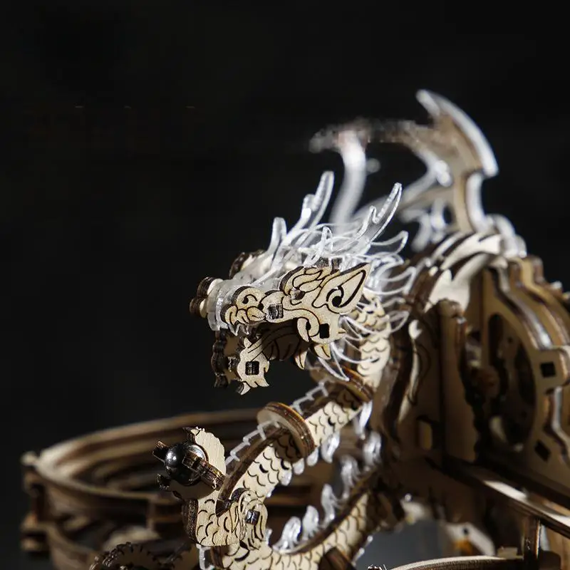 OUZEY 3D Wooden Dragon Marble Run - Complex Mechanical Model Kit, STEM Educational Toy for Adults & Teens Age 14+