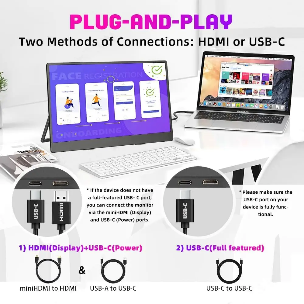 13.3 inch 100% SRGB Widescreen Portable Monitor 1920x1200 IPS USB-C HDMI-Compatible VESA Second Screen Small Lightweight Travel view 2
