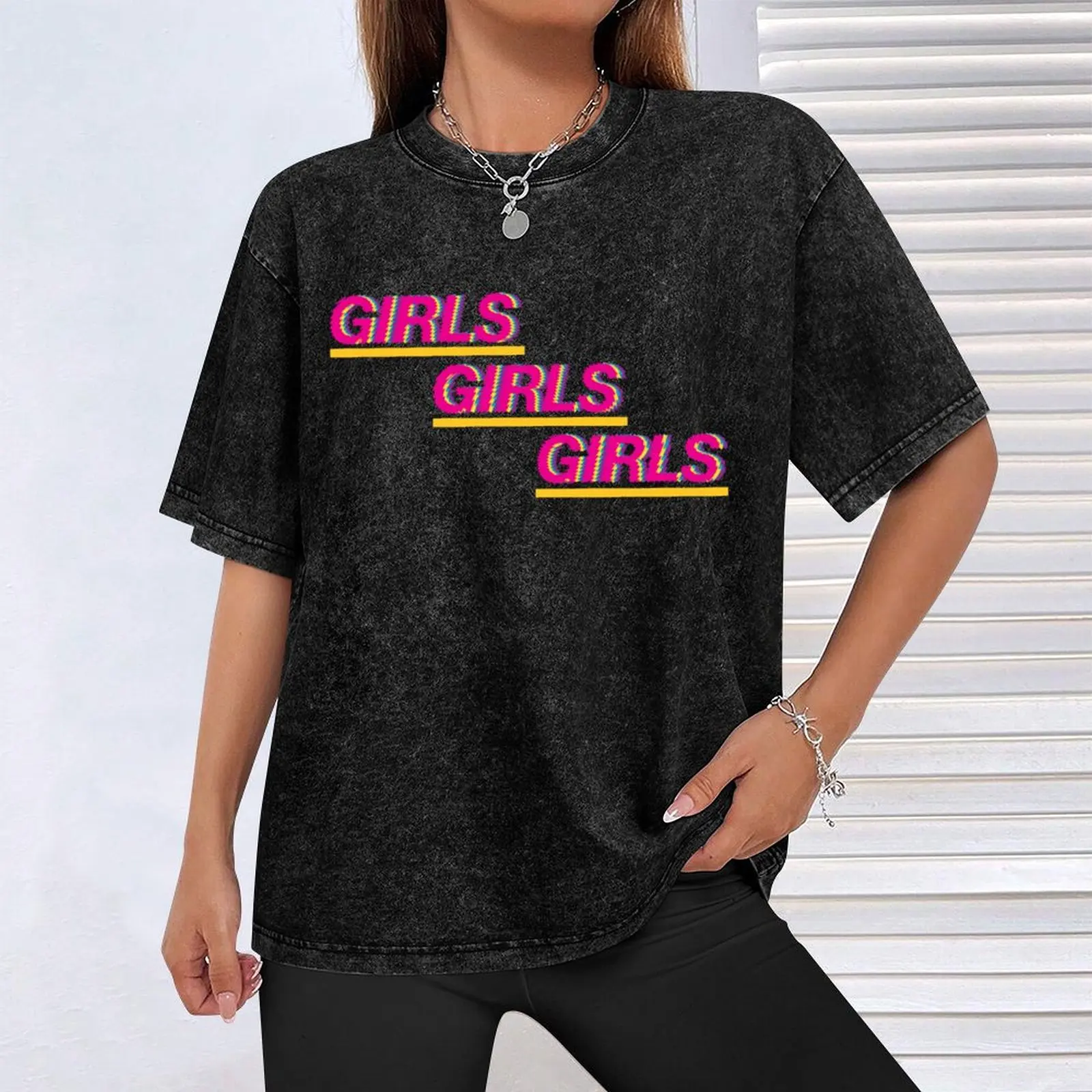 GIRLS GIRLS GIRLS เสื้อยืด เสื้อยืดชาย เด็กชาย ขาว เสื้อยืดกราฟิกบุรุษแพ็ค