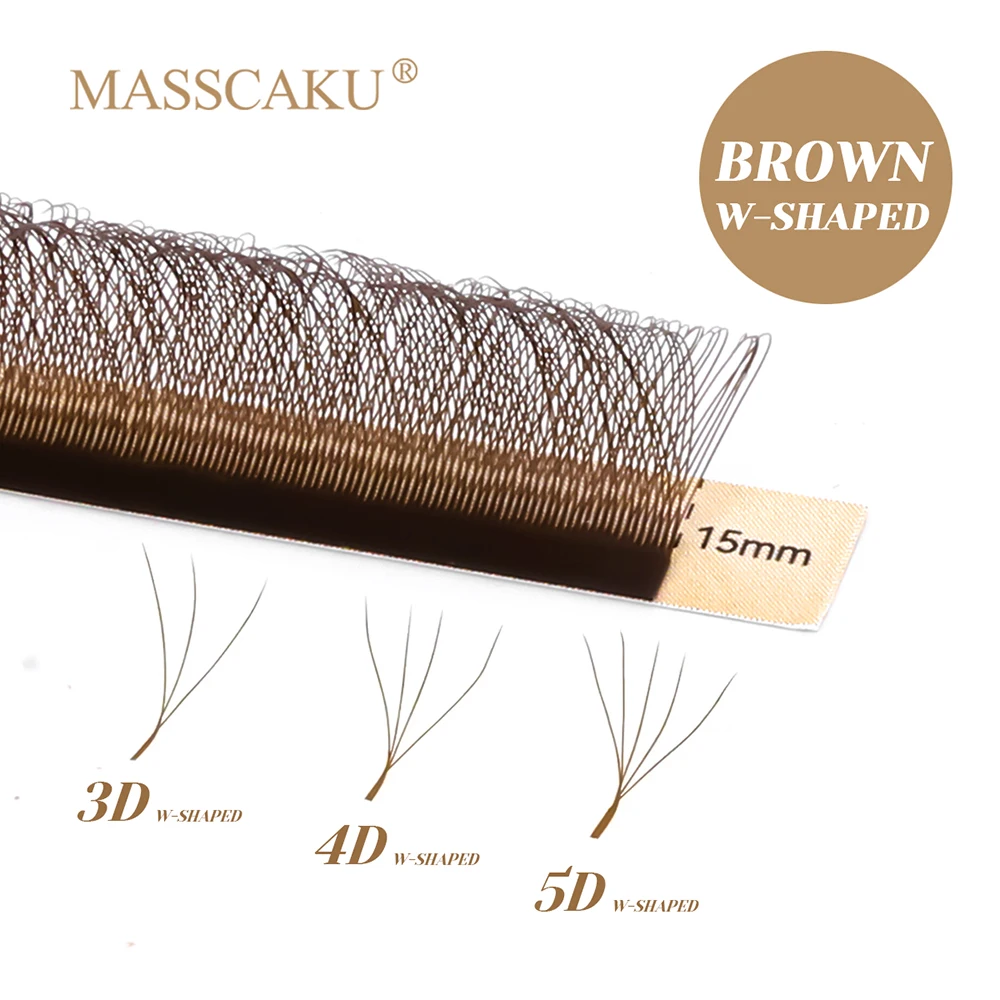 MASSCAKU Braune 3D/4D/5D W-förmige Faux Cils D Curl Premium leichte Wimpernverlängerung aus technologischen Fasern für den professionellen Salongebrauch – Detail 2