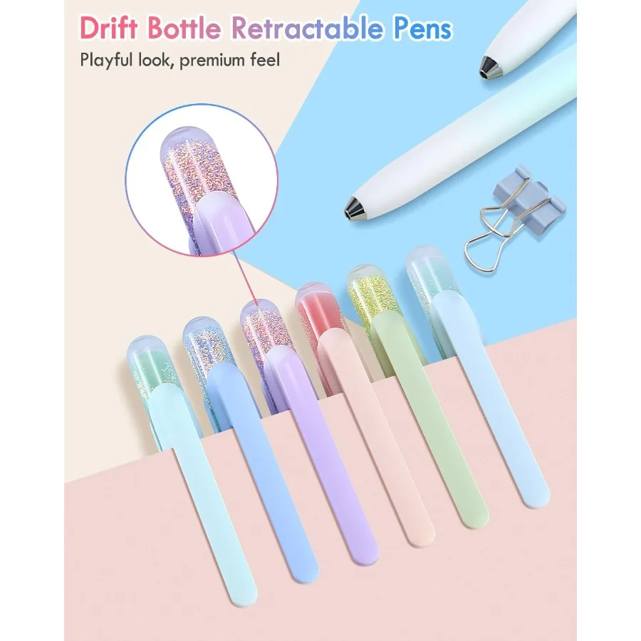 أقلام جل 6 عبوات 0.5 مم زجاجة الانجراف قابلة للسحب ذات نقطة رفيعة وكتابة سلسة وأقلام حبر سوداء سريعة الجفاف ولا تشويه جماليات لطيف Offi