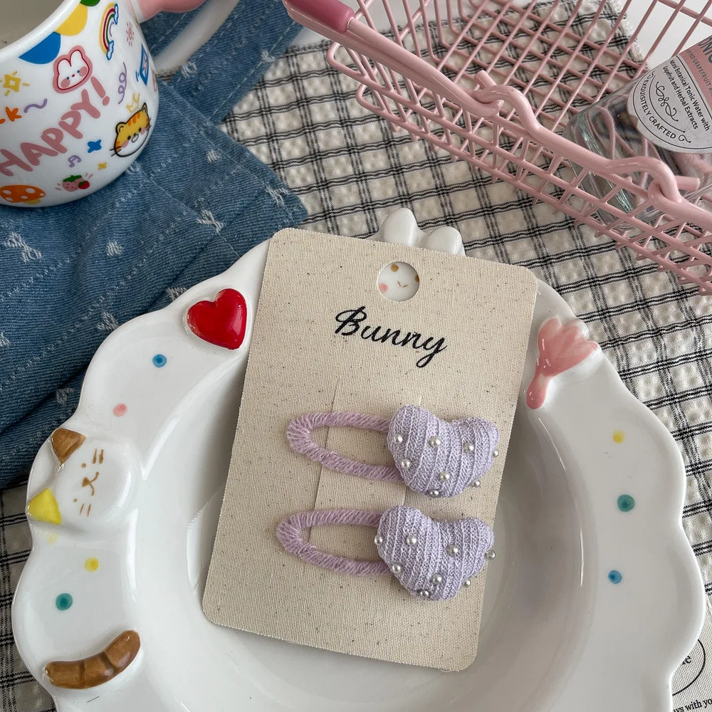 2pcs/lot Pearl Wool Love Hair Rope Ties Elastic Hair Band Sweet Girls Ponytail Holder Rubber Band Kids Headwear Hair Accessories