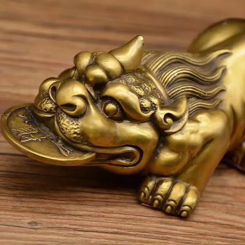 Brass Solid Pure Copper Small Desktop Handle Piece Money Copper Pixiu Tea Pet