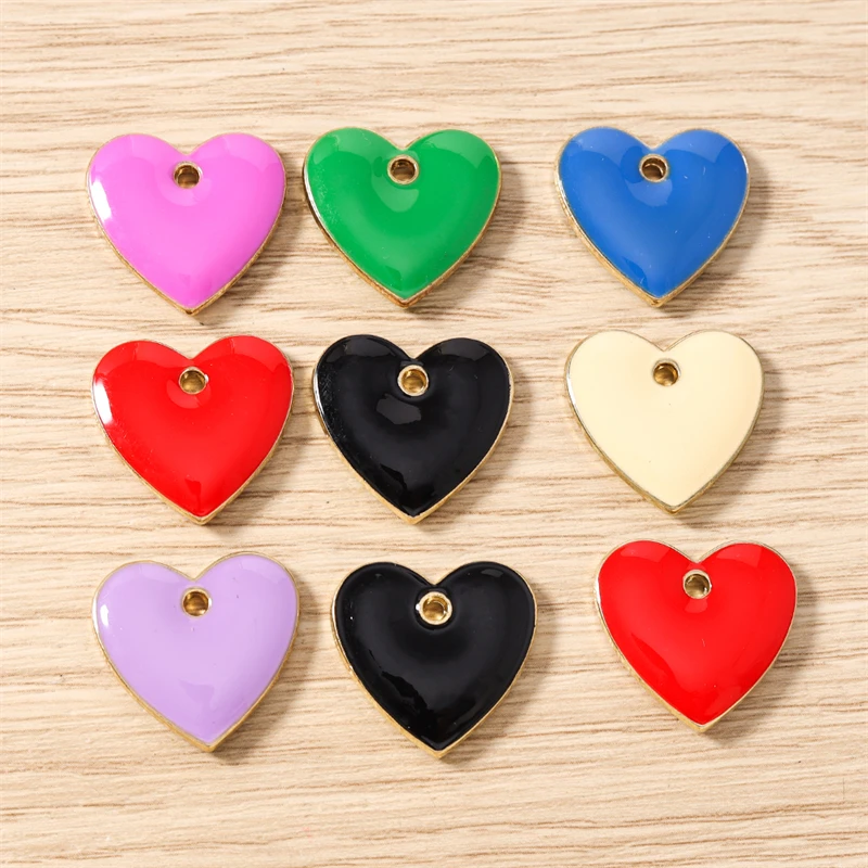 10 Stück niedliche, bunte Emaille-Herzanhänger in verschiedenen Farben zum Basteln von Schmuck, Ohrringen, Halsketten, Armbändern und für DIY-Bastelarbeiten. – Detail 10