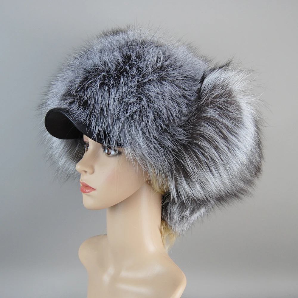 2025 New Fashion Earflap Real Fox Fur Caps Winter Women's Hat Real Fox Fur Hats Headgear Russian Girls Raccoon Fur Beanies Cap