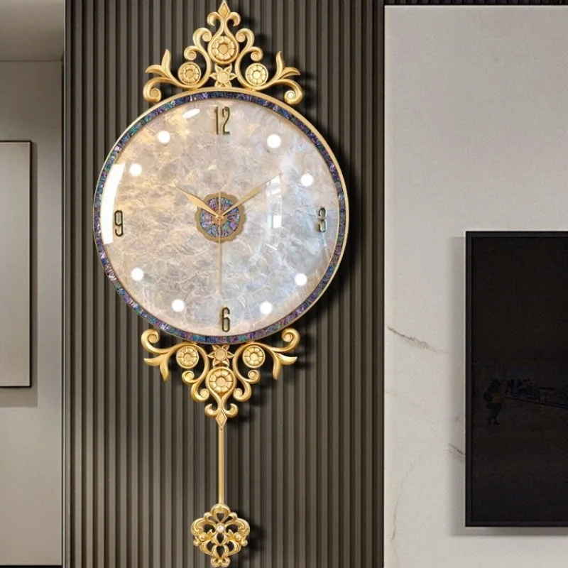 Brass Frame Shell Dial Wall Clocks Bedroom Simple Modern Luxury Interior Living Room Wall Clocks Valentines Day Gift Home Decor