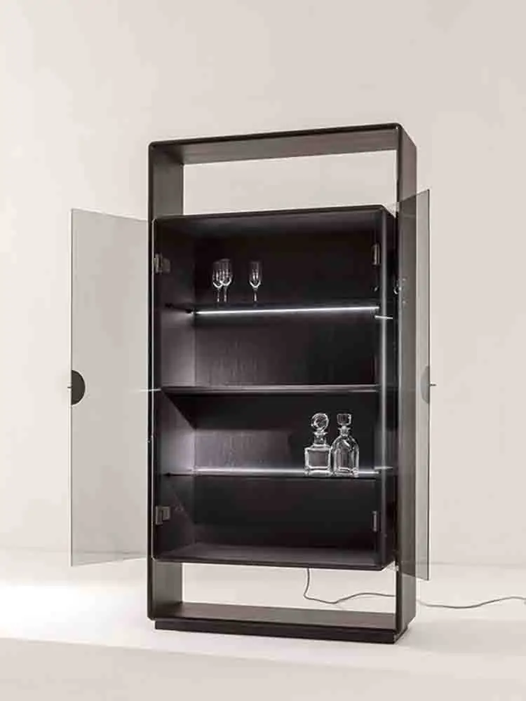 Wine cabinet display cabinet, living room against the wall, household light strip, tempered glass door, high-end modern