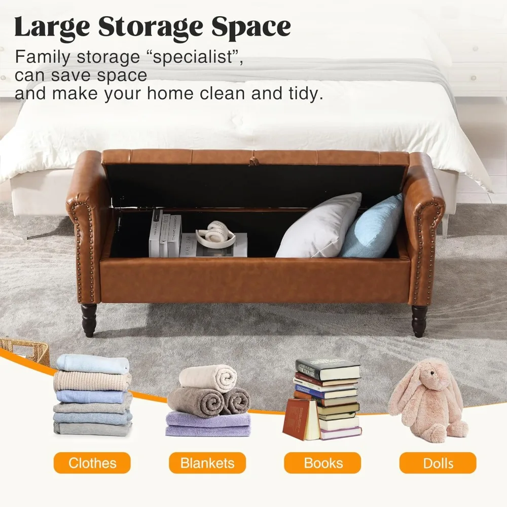 مقعد تخزين لغرفة النوم، مسند معنقدة منجد مع نهاية تخزين السرير، 57 طويلة، مقعد من قماش البولي يوريثان لغرف النوم #3
