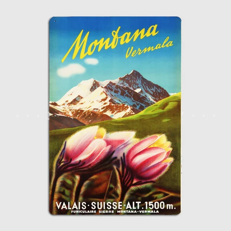 MONTANA Suisse Vintage Switzerland Tourism Promotion Art Poster Metal Sign Wall Mural Kitchen Design Wall Decor Tin Sign Poster