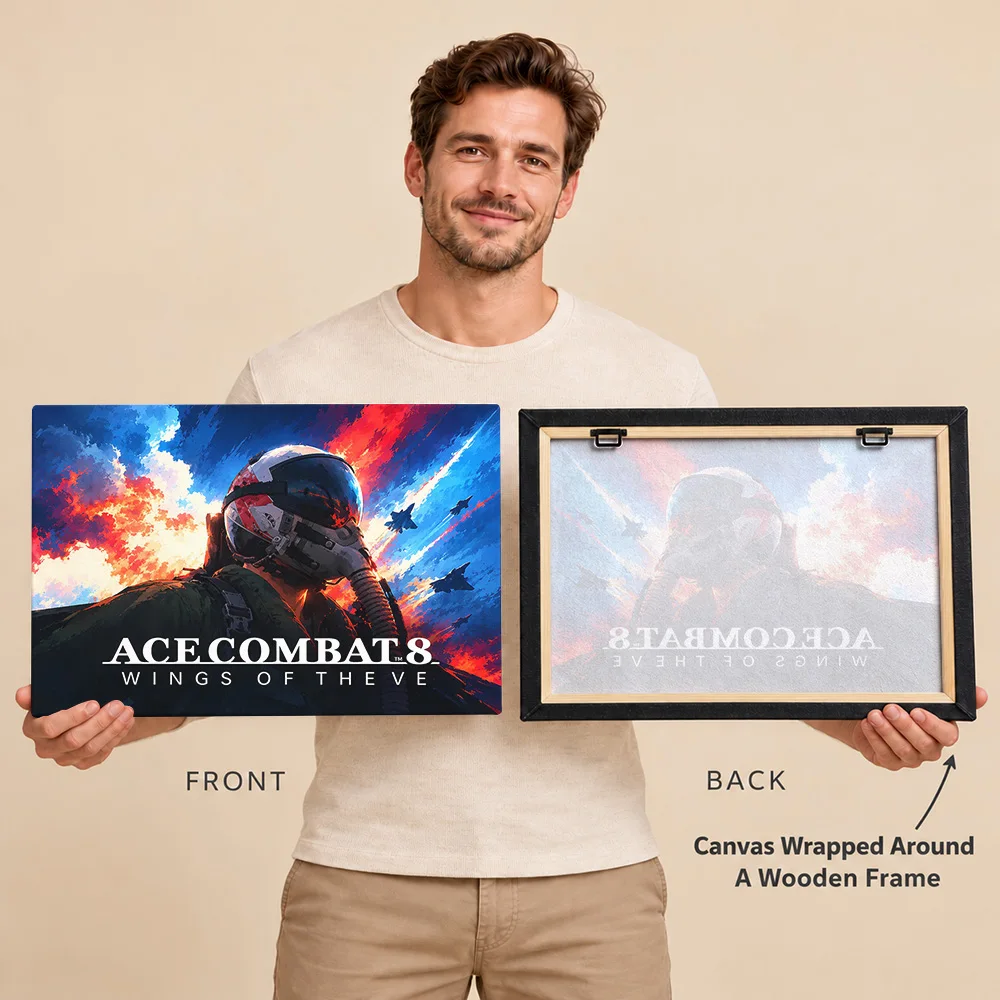 Ace Combat 8 Wings Of Theve Game Wood Framed Canvas Poster Customized Photo, Colorful Character Graphic Wall Art For Bedroom