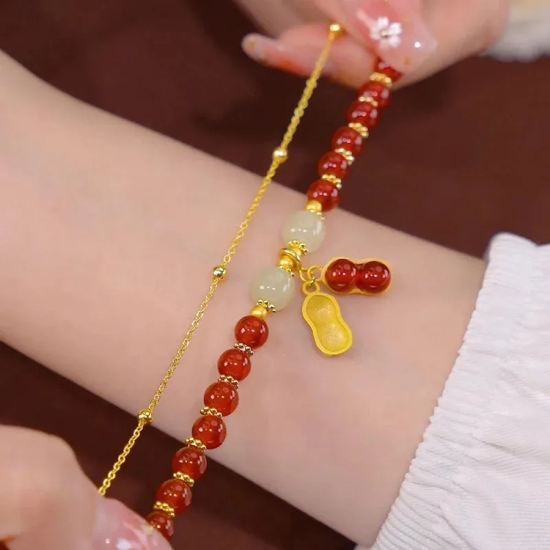 

Good news, peanut double chain double-layer layered imitation natural red agate bracelet, high-end and niche design bracelet