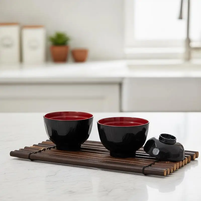Japanese Style Miso Soup Bowl with Lid Double Color 2 Tone Rice Bowl for Versatile Food Storage Serving