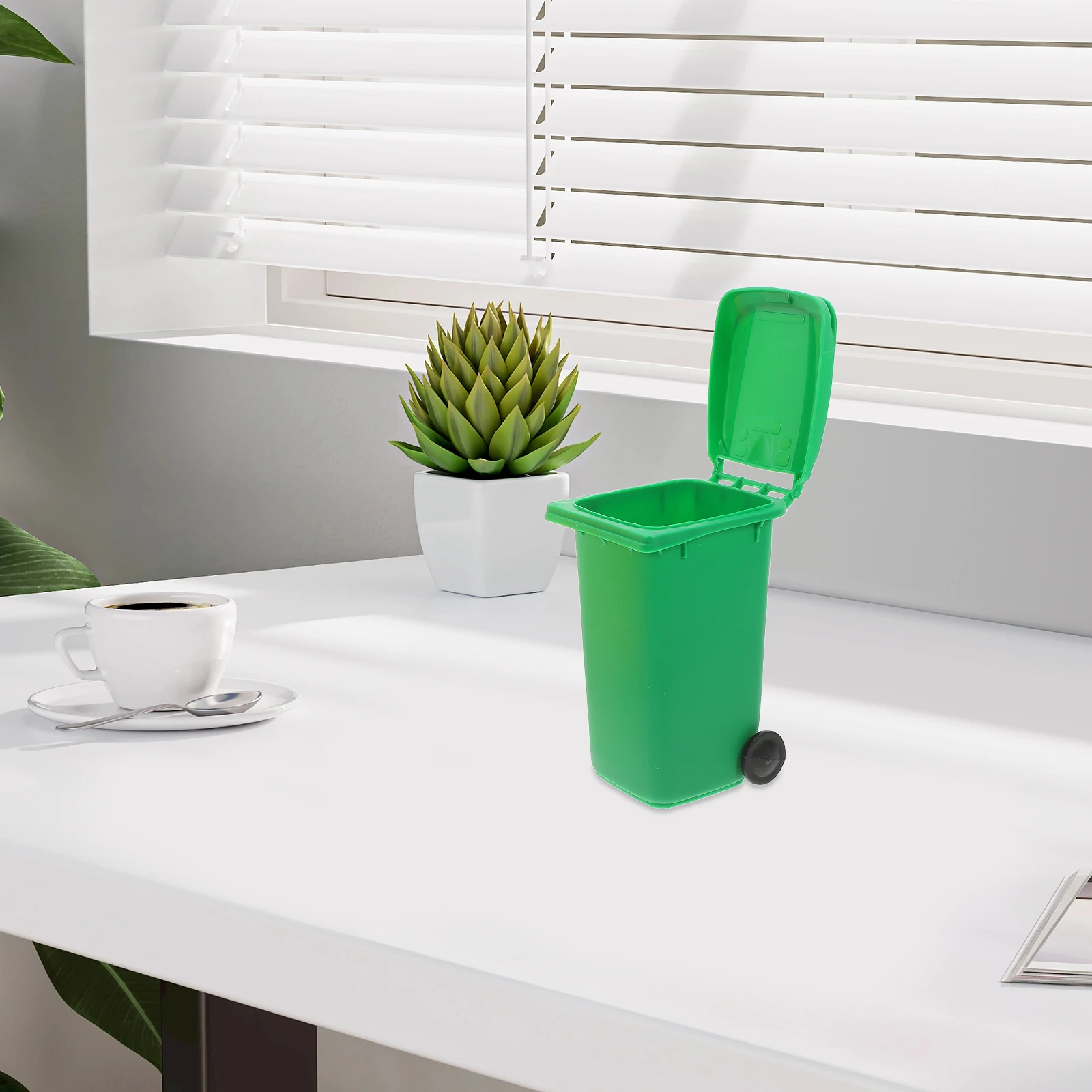 4 Pcs Mini Trash Can Pen Holder Pretty Holds Desk Desktop Garbage Bin for with Lid Hard Pencil Container Plastic Containers