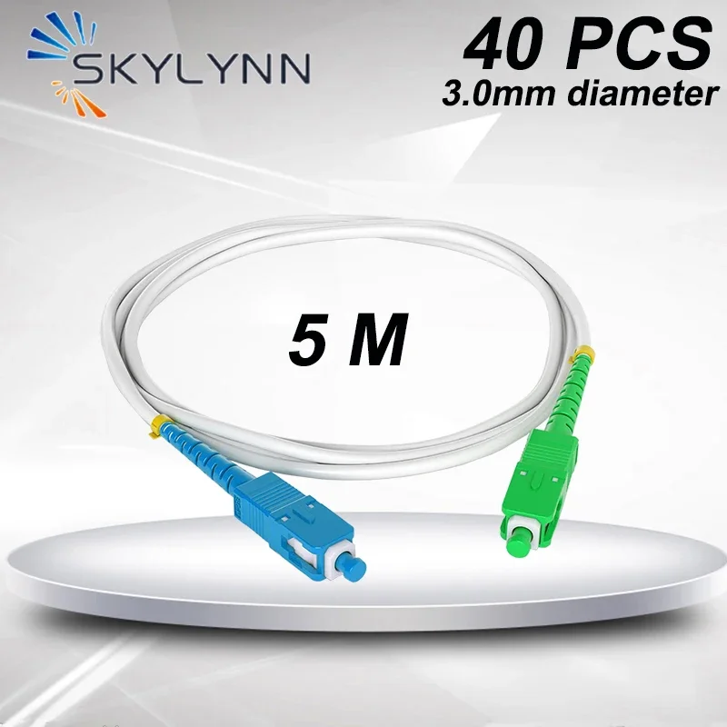 SKYLYNN 40 PCS 5 Meter Length SC/APC-SC/UPC Single Mode G657A2 Simplex 3.mm Cable White Fiber Optic Patch Cord LSZH