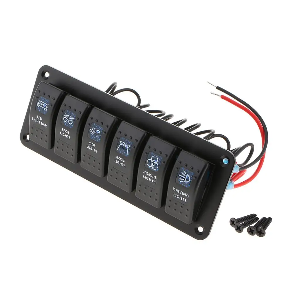 6 Gang Rocker Switch Panel for RV Marine Car Vehicles Truck Boat Panels