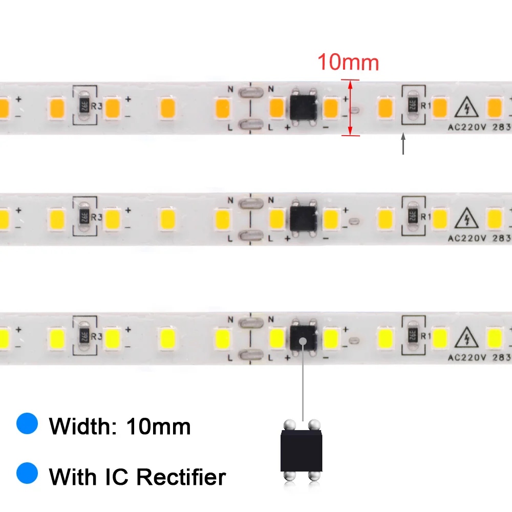 AC 220V 2835 LED Strip Light Waterproof IP65 120 LEDs Flexible Tape Lamp with IC Home Lighting White 0.5m 1m 2m 5m 10m 20m 50m