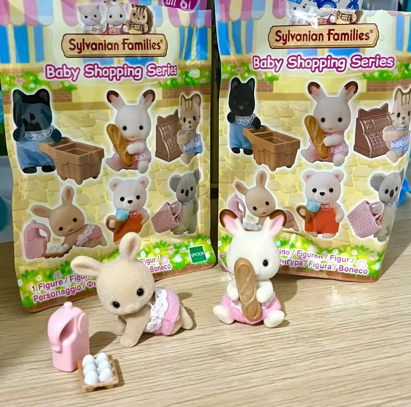 Genuine Sylvanian Families Kawaii Baby Shopping Forest Bag Doll Anime Figrues Ornaments Families Christmas Flocking Toys Gifts