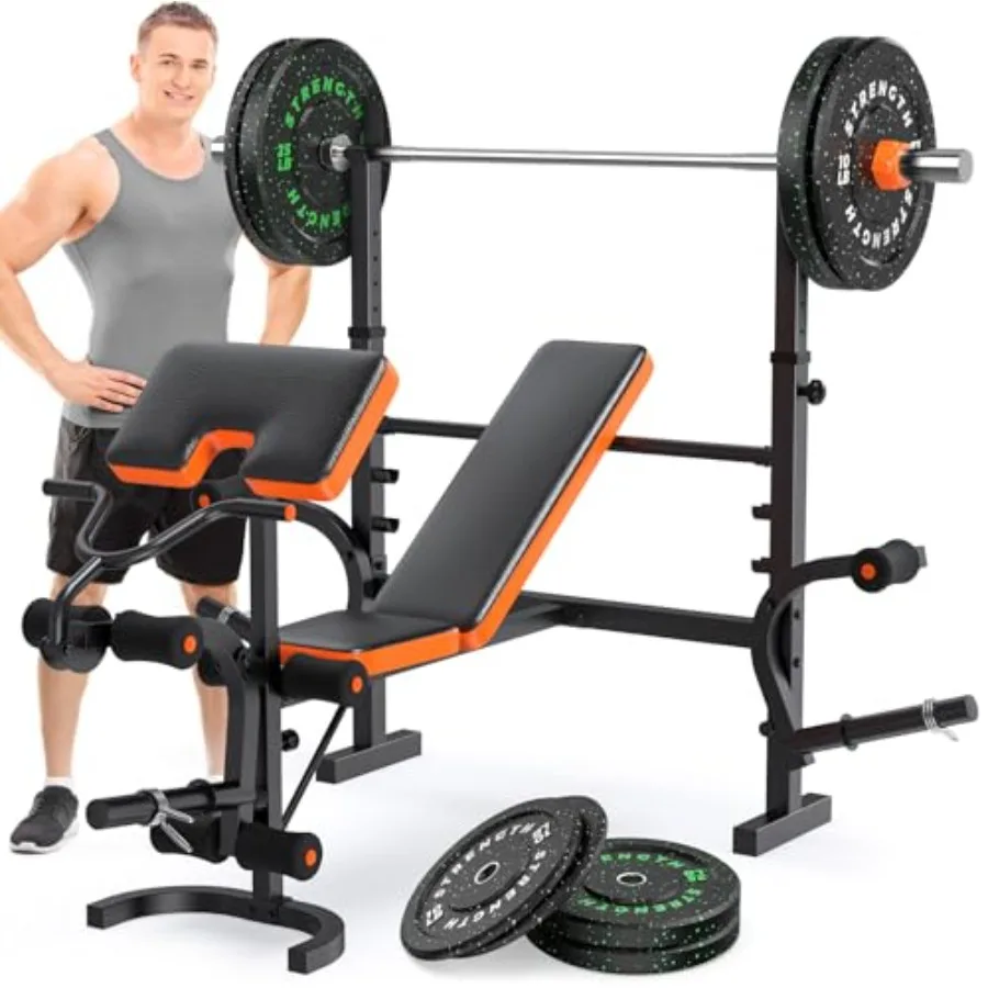 Home gym adjustable weight bench with leg extension preacher curl butterfly arm attachments; heavy-duty 990lbs ccity black stee