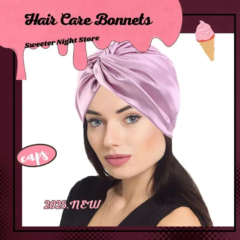 

New Adjustable Hair Care Bonnets Double Layer Twisted Turban Hat Satin Sleep Cap Stretch Head Wrap Cap Muslim Hats Headscarf Cap