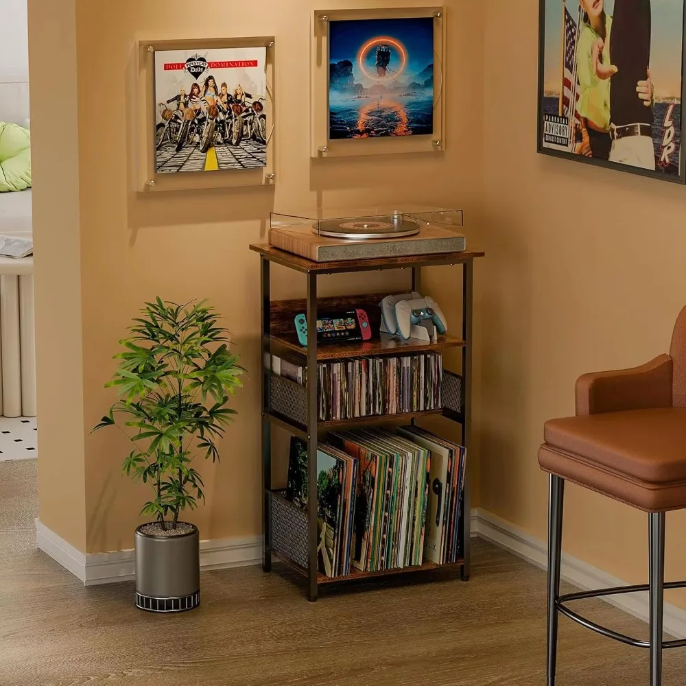 

Современный двусторонний 2-уровневый стеллаж для хранения виниловых пластинок для гостиной, полка для компакт-дисков/DVD, органайзер, подставка для домашней мебели, держатель