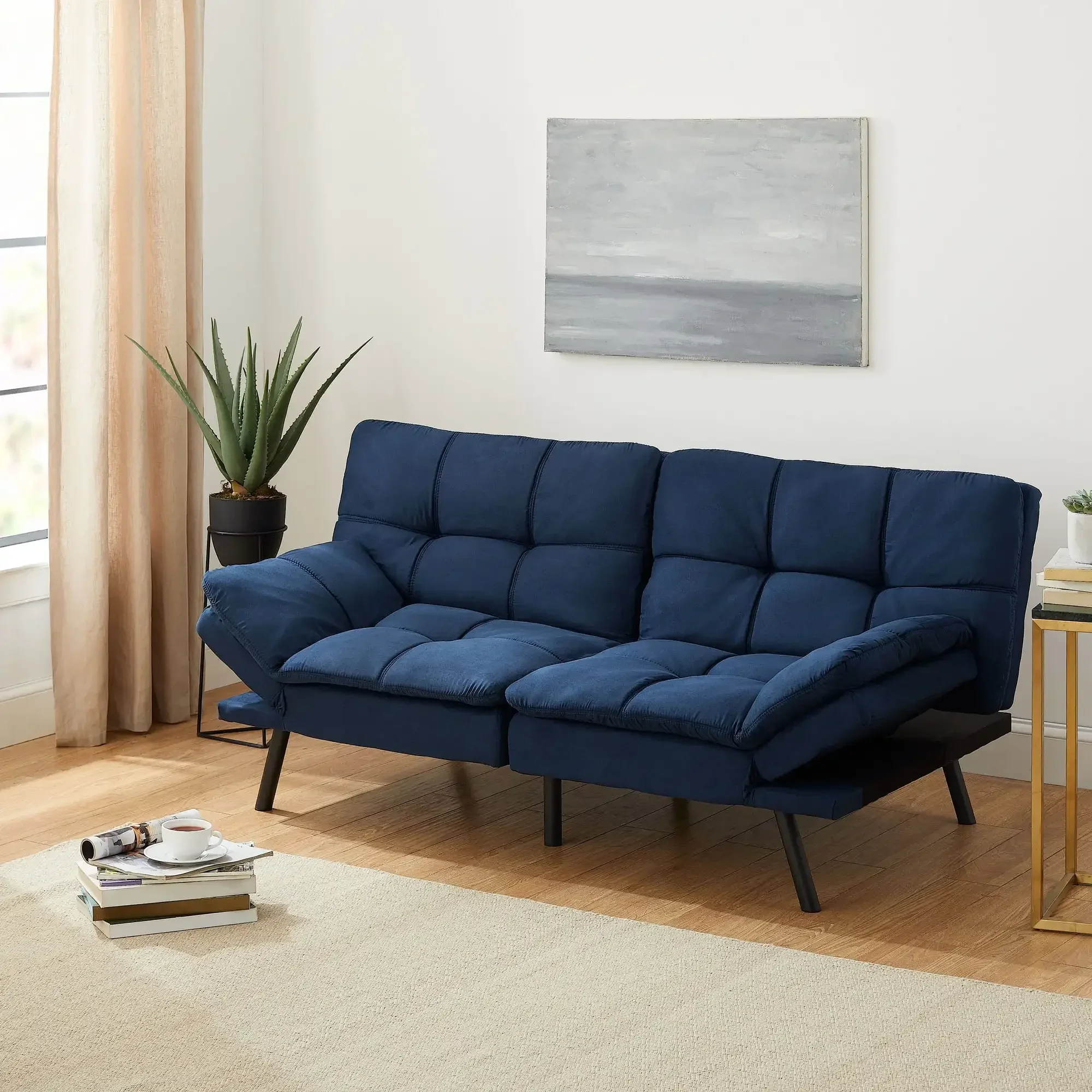 Memory Foam Futon with Adjustable Armrests,  Faux Suede for Adults