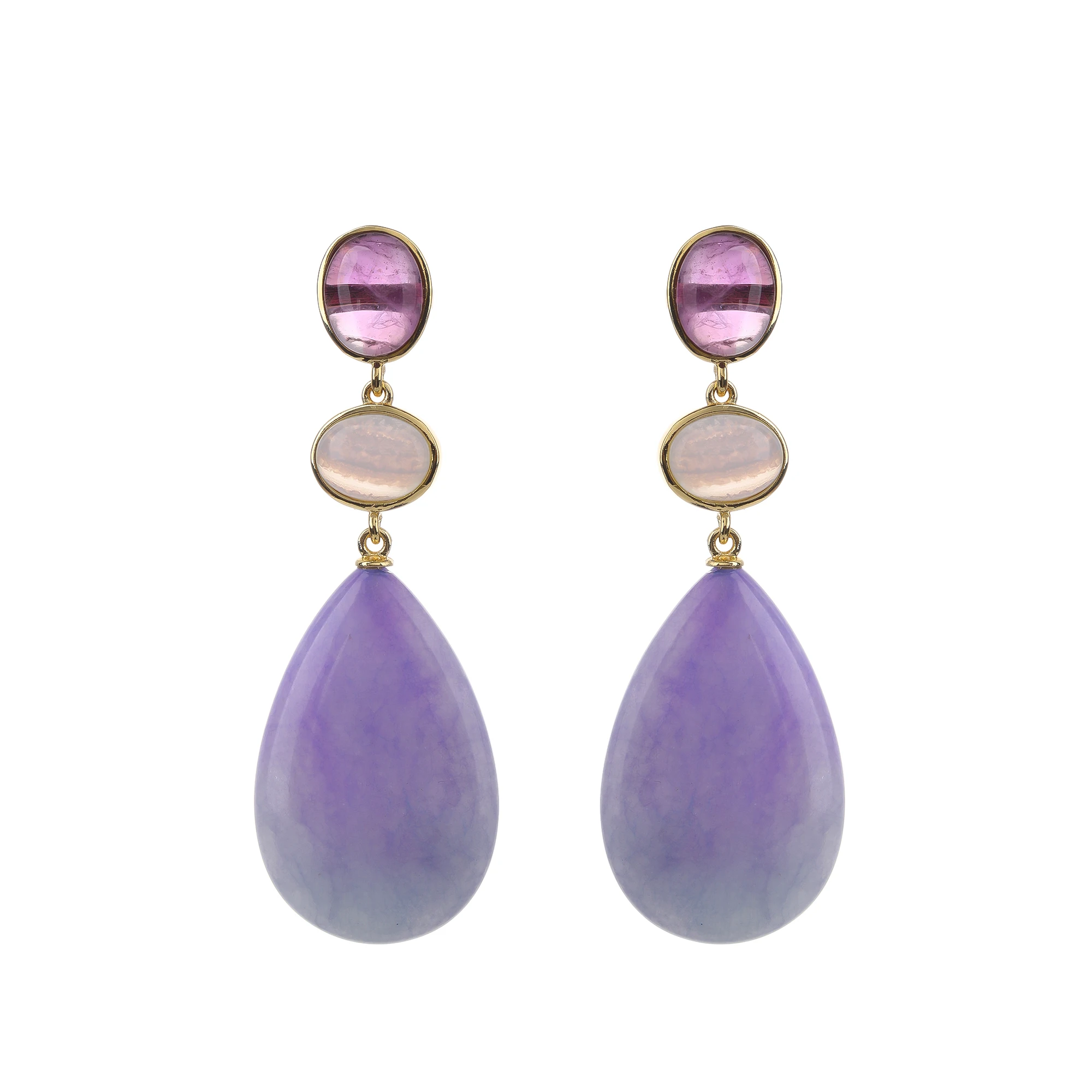 High Quality Natural Rose Quartz Jade Teardrop Pendant Earrings Fashion Dangle with Hot New Style Amethyst High Quality Hot Sale