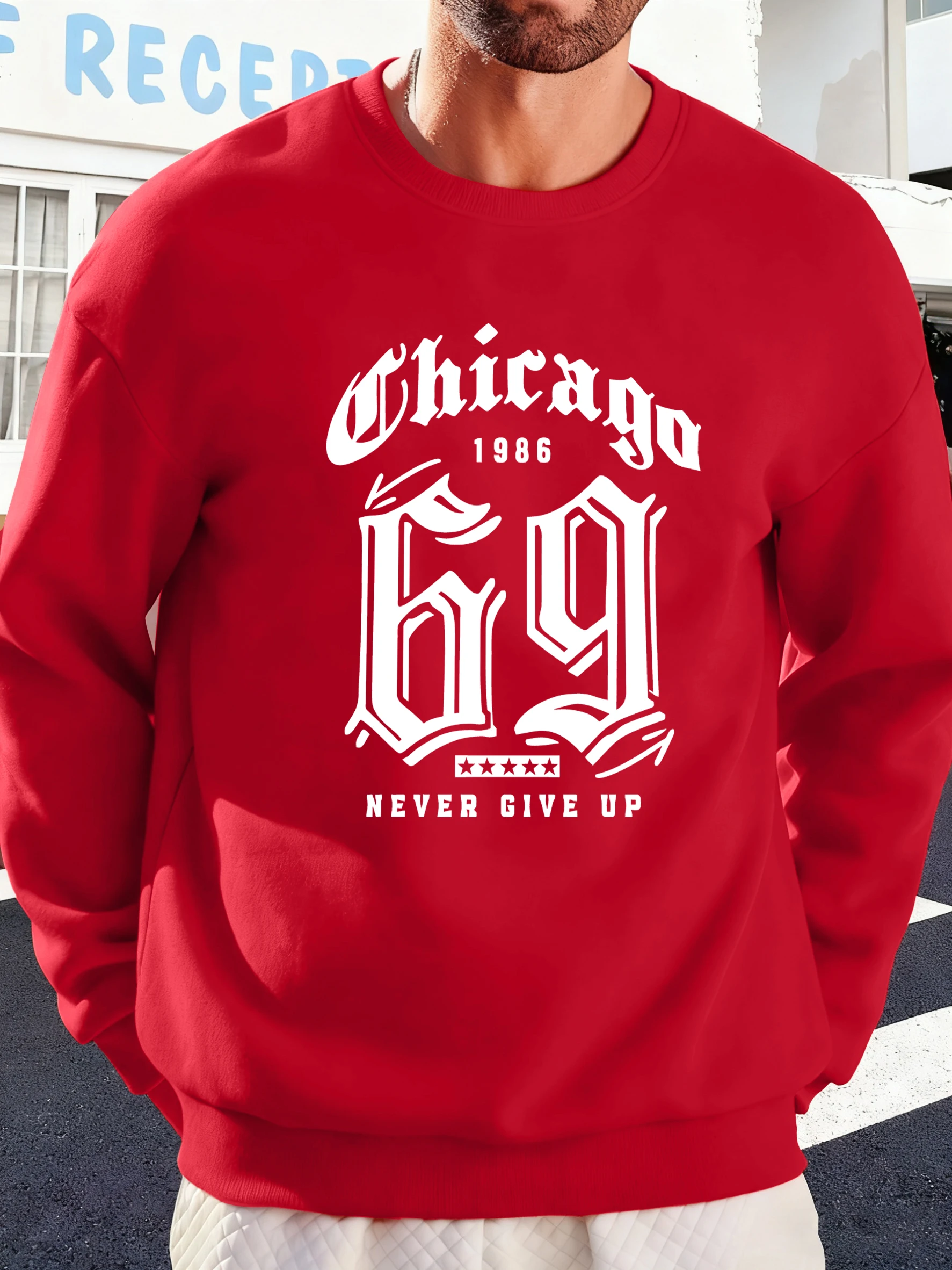 سويت شيرت رياضي ناعم مطبوع من Chicago Never Give Up، بلوفرات دافئة، ملابس كاجوال عصرية، ملابس رياضية مريحة في الشارع #2