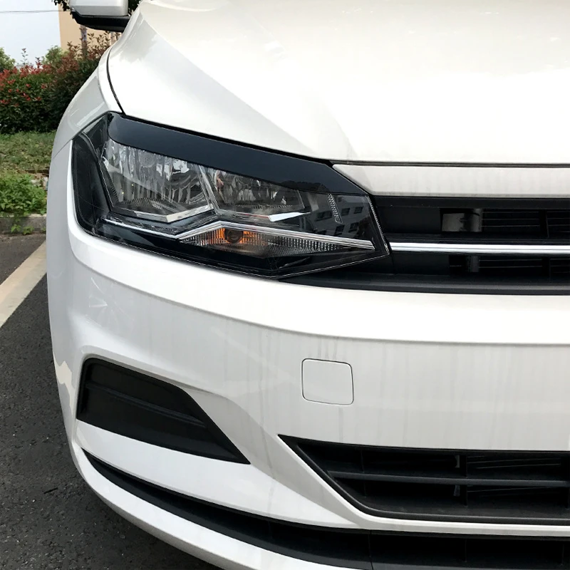 

For Volkswagen VW Polo Car Headlight Eyebrow Eyelid Lamp Light Eyebrows ABS Carbon Fiber Eyelids Accessories Gloss Black 2019+