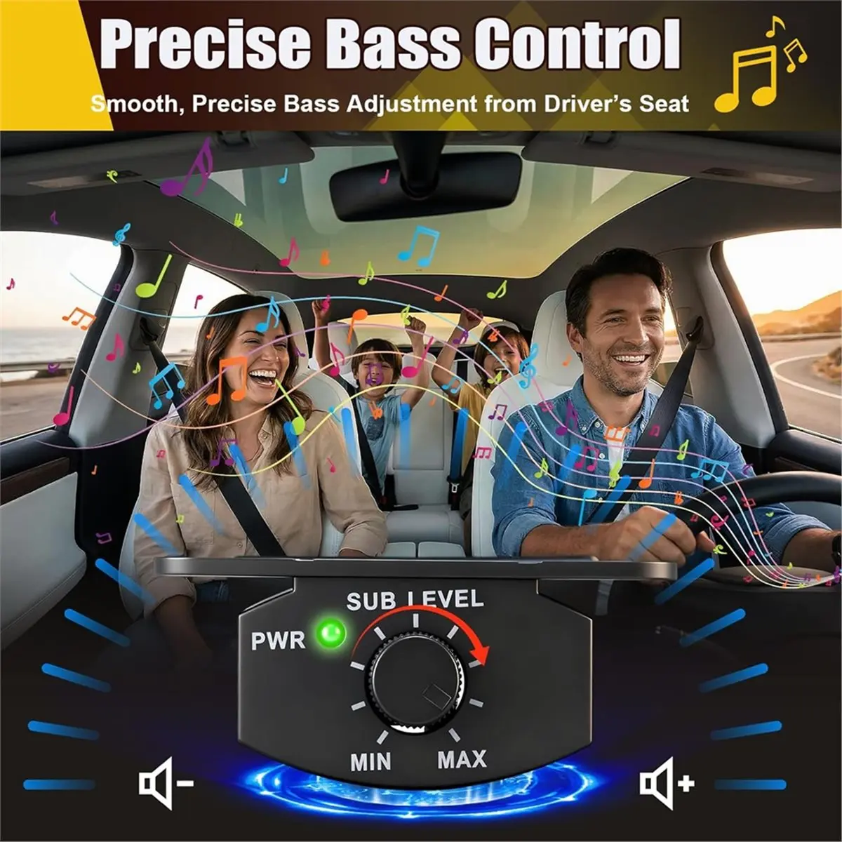 AA83 Universal BassControl Knob, 4 Pin BassVolume Knob with 11.48ft/ 3.5m Extension Cable, Fit Most Car Amplifiers