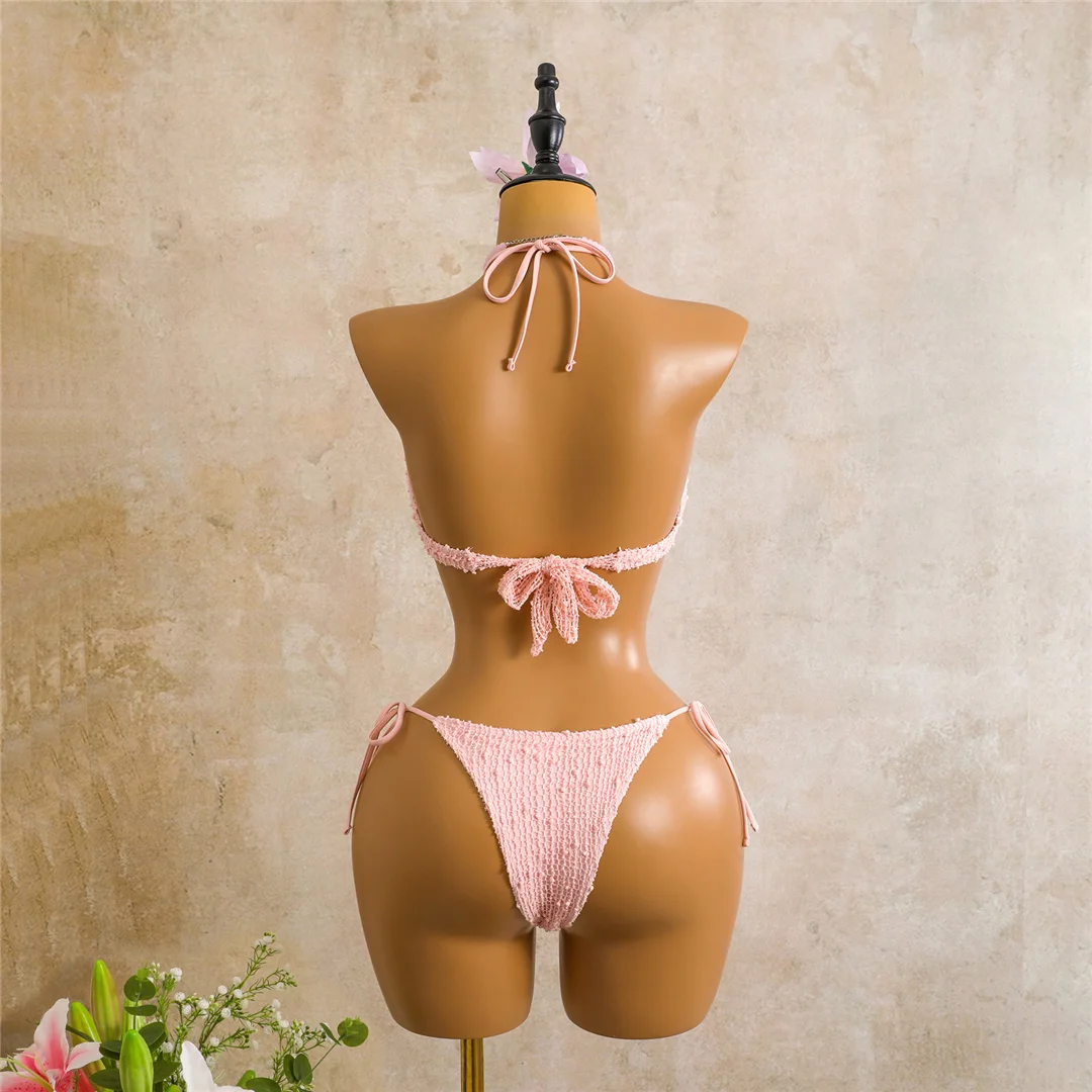 Sexy Neckholder-Bikini, Damen-Badeanzug, dreiteiliges Bikini-Set mit langärmeligem Kleid, Badeanzug, Badebekleidung, Schwimmanzug V7925C – Detail 30