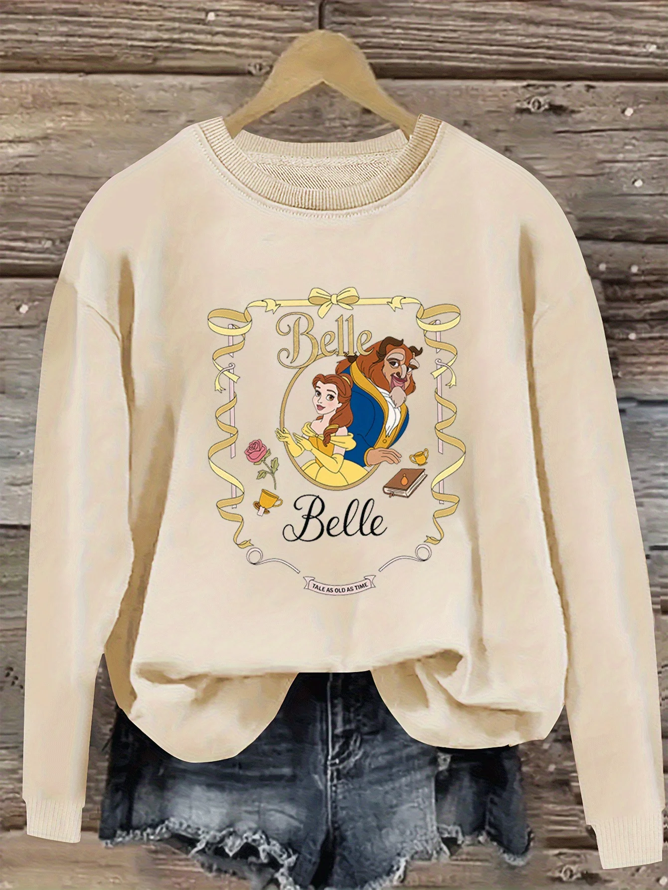 سترة نسائية من Beauty and the Beast Belle الرسمية بنمط قلعة Belle and the Beast - بلوفر كلاسيكي رمادي ناعم #1