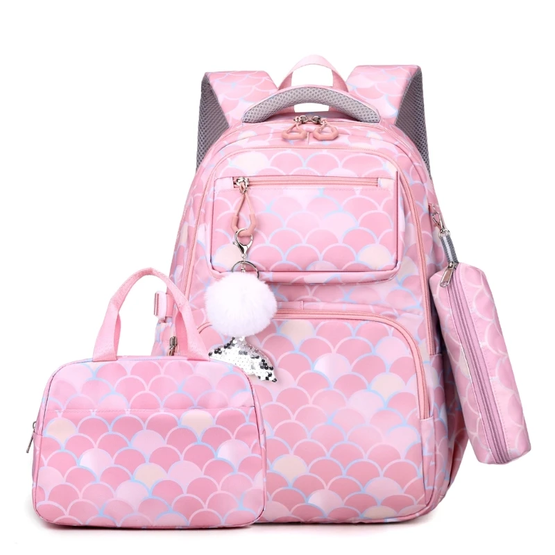 Conjunto mochila nylon com padrão impressão moderno com lancheira estojo adequado para mulheres homens