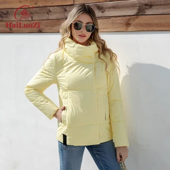 HaiLUoZi 2023 New Spring Women's Jacket Side Pockets High-quality Zipper Short Female Outwear Slanted Placket Women Coat 7852-1