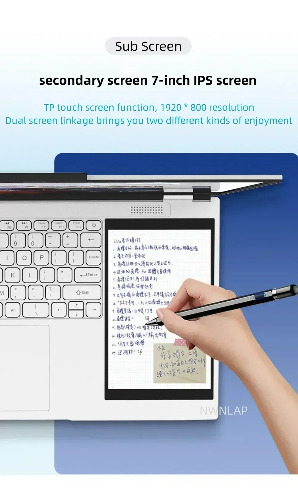 Dual Screen Laptop 15.6 Inch 2K IPS+ 7 Inch Touch Screen Intel N95 Processor Gaming Laptop DDR4 32GB 2TB SSD Notebook Computer