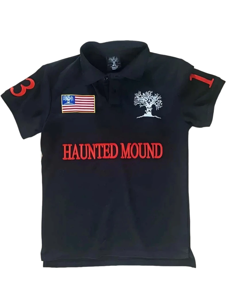 

Рубашка-поло с вышивкой Haunted Mound Ретро Y2k Уличная рубашка в стиле хип-хоп с коротким рукавом Мужская повседневная хлопковая футболка Бейсбольная одежда Футболки