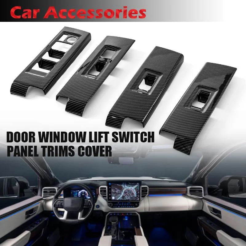 

Rhyming ABS Carbon Fiber Look Car Door Window Switch Decorative Frame Trims Sticker Interior Fit For Toyota Tundra 2022 2023