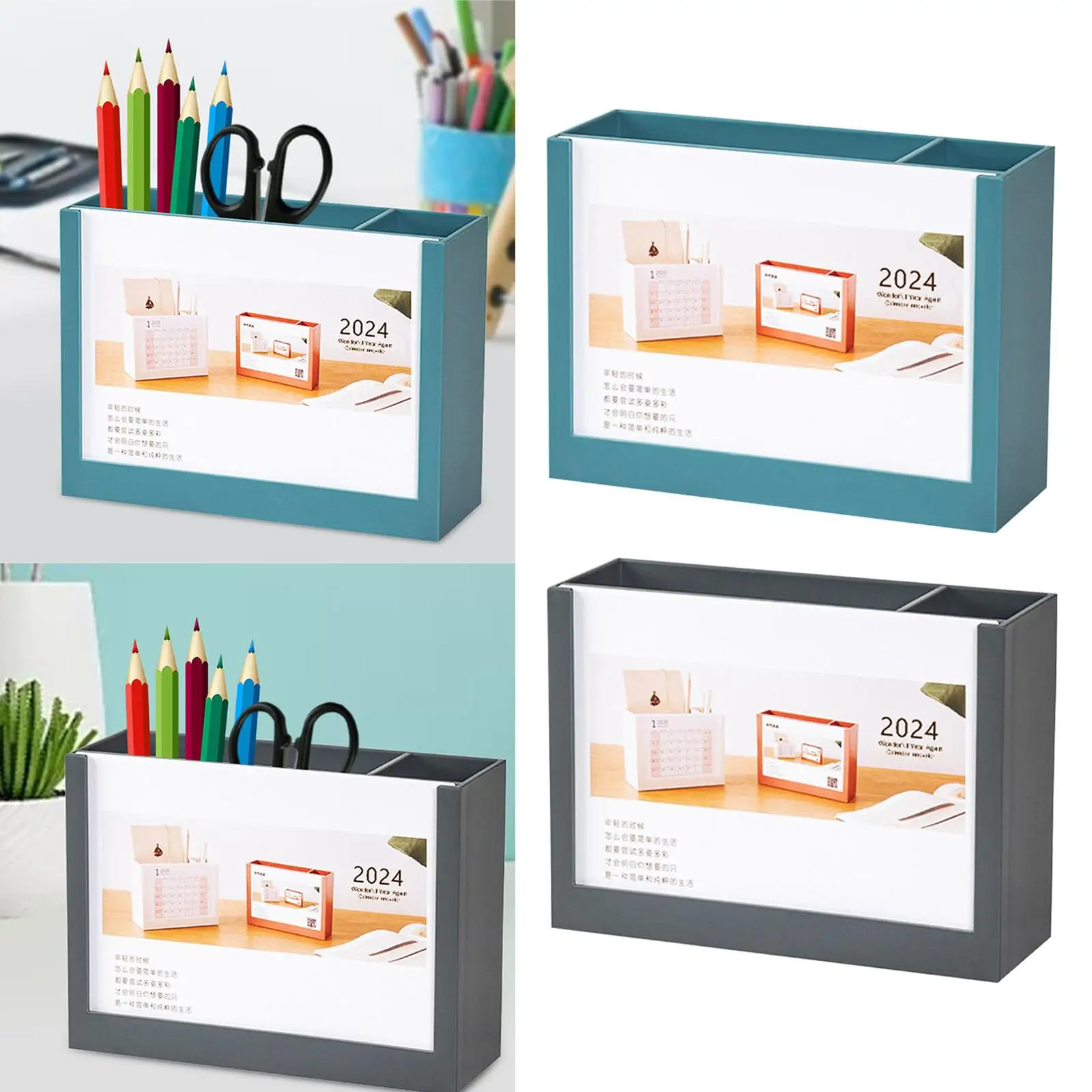2024 Pen Holder Desk Calendar Storage Box Standing for Classroom Pen Rulers