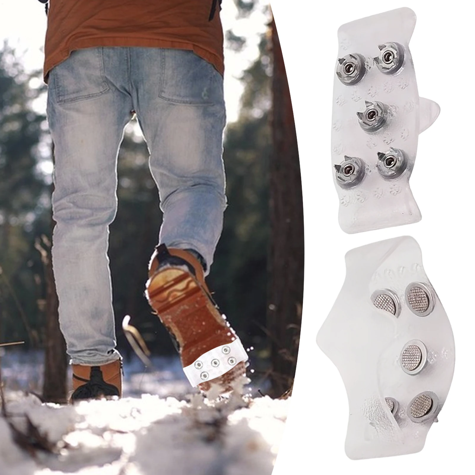 1 par de tacos para hielo, Crampones para montañismo, tacos para hielo de 5 puntas, empuñaduras de tracción para nieve, antideslizantes para senderismo, pesca y caminar