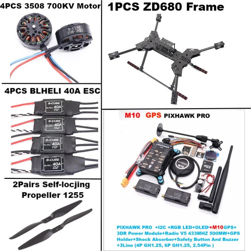 Un nouveau ZD680 PRO M8N/M9N/M10 Kit de cadre hexagonal à bras pliable hexa-rotor entièrement en Fiber de carbone PIXHAWK avec train d'atterrissage indodable