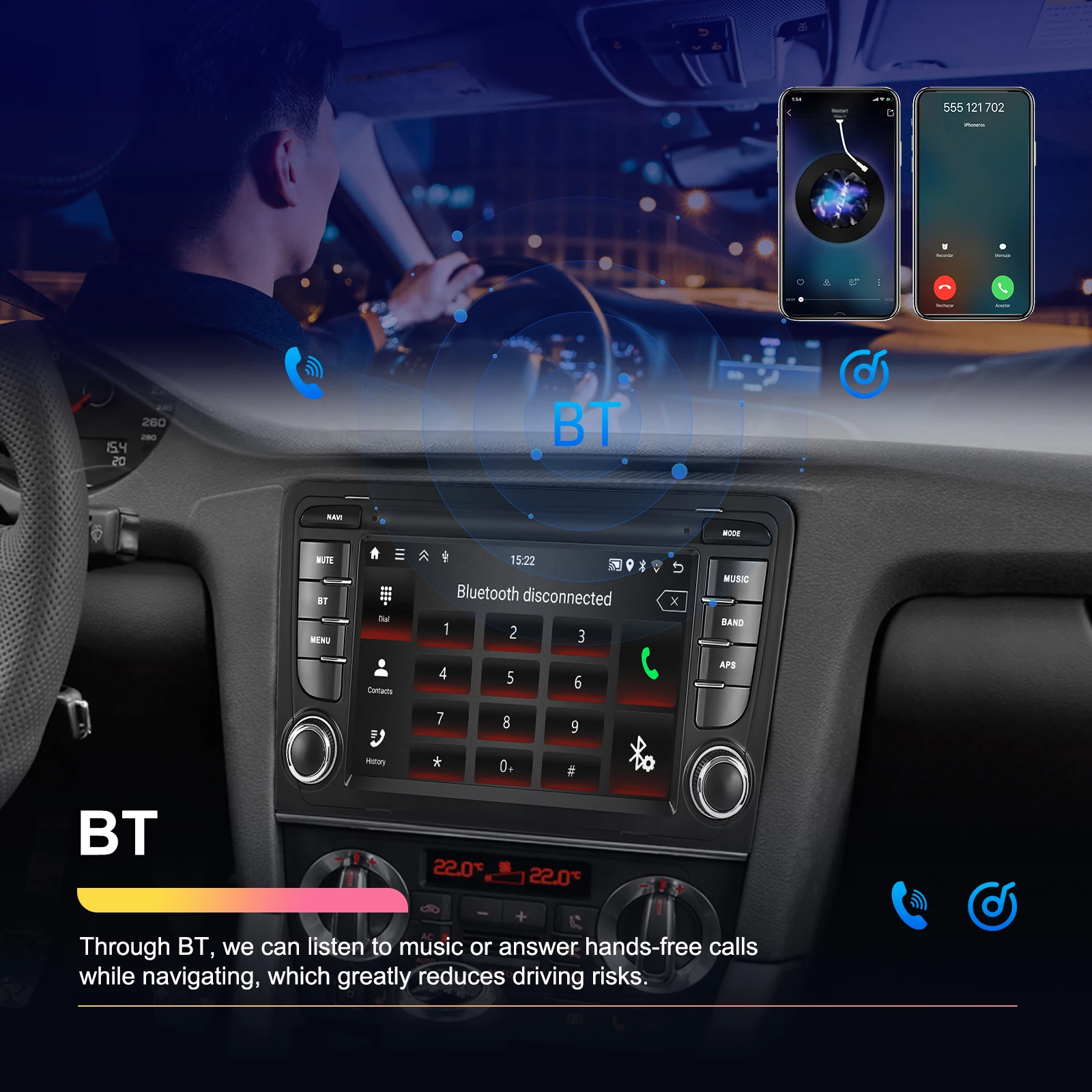 Podofo 2DIN 2+64G Autoradio für Audi A3 8P (2003-2012)/RS3 Sportback (2011-2012) Carplay Auto-Audio Android Auto GPS Mirror Link – Detail 24