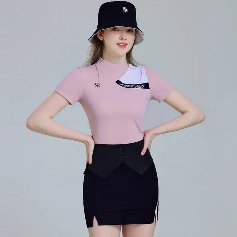 G-life Summer Lady Round Neck Anti-uv Golf Shirt Elastic Short Sleeve Tops Women Split Wrap Skirt with Inner Shorts Skorts Set