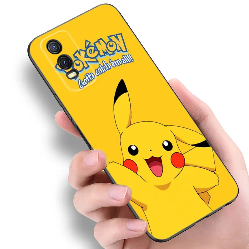 Cute P-Pikachu Black Silicone Phone Case For VIVO V27 V29 V30 Pro Y02 Y15 Y17 Y33 Y76 S Y27 Y55 Y78 5G Y16 Y21 Y22 Y35 Y36