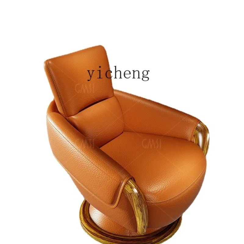 Ugyen Wood Leather Lounge Chair First Layer Cowhide Solid Wood Single-Seat Sofa Chair